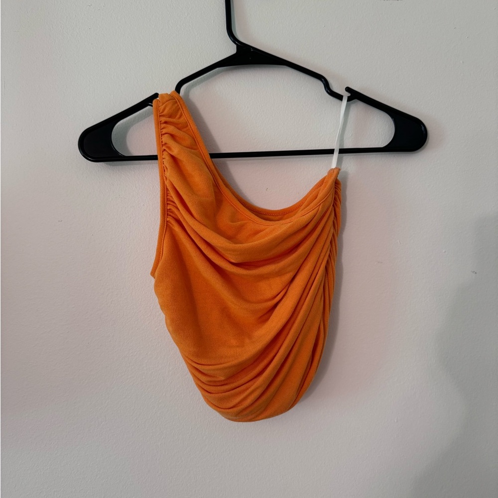 Orange One-Shoulder Ruched Top